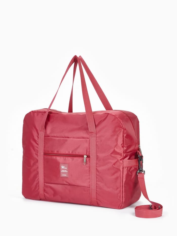 Сумка дорожная на молнии, 3 наружных кармана, держатель для чемодана, длинный ремень, бордовая