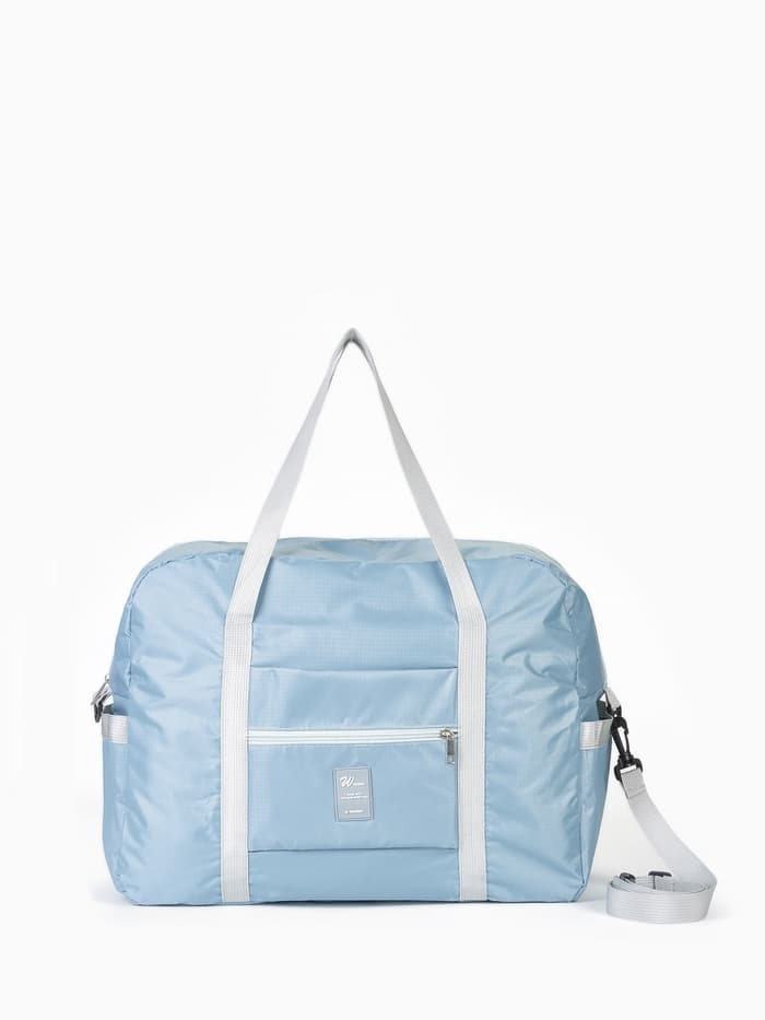 Сумка дорожная на молнии, 3 наружных кармана, держатель для чемодана, длинный ремень, серая