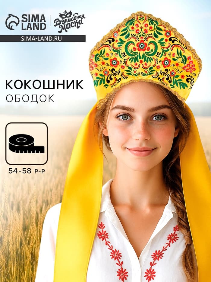 Ободок кокошник «Русская краса», цвет золотой, р-р 54-58