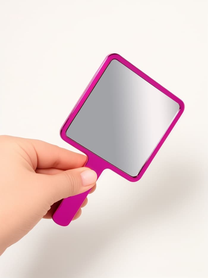 Зеркало с ручкой, 16×9 см, розовое