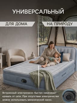 Кровать надувная QUEEN ULTRA с изголовьем 236×152×86 см, со встроенным насосом, 64450ND INTEX