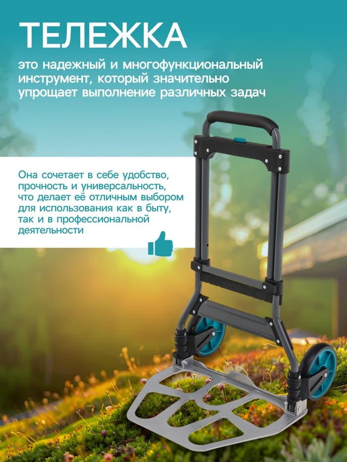 Тележка ручная хозяйственная, двухколёсная, нагрузка до 100 кг, складная, грузовая, Greengo