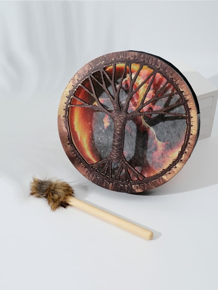 Шаманский бубен «Огненный конь», музыкальный инструмент, с колотушкой, 5×25×25 см