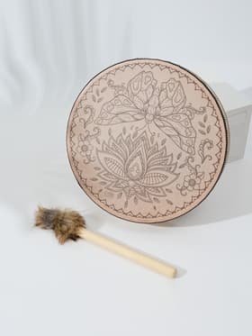 Шаманский бубен «Мехенди. Лотос и бабочка», музыкальный инструмент, с колотушкой, 5×25×25 см