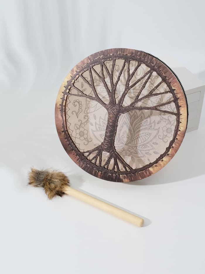 Шаманский бубен «Мехенди. Лотос и бабочка», музыкальный инструмент, с колотушкой, 5×25×25 см