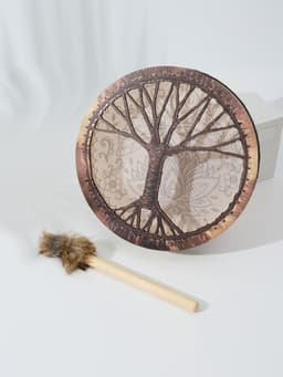 Шаманский бубен «Мехенди. Лотос и бабочка», музыкальный инструмент, с колотушкой, 5×25×25 см