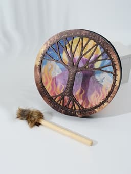 Шаманский бубен «Филин и пламя», музыкальный инструмент, с колотушкой, 5×25×25 см