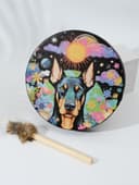 Шаманский бубен «Доберман в цветах», музыкальный инструмент, с колотушкой, 5×25×25 см