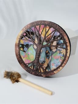 Шаманский бубен «Доберман в цветах», музыкальный инструмент, с колотушкой, 5×25×25 см