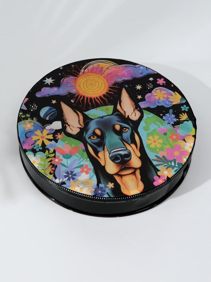 Шаманский бубен «Доберман в цветах», музыкальный инструмент, с колотушкой, 5×25×25 см