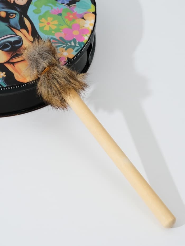 Шаманский бубен «Доберман в цветах», музыкальный инструмент, с колотушкой, 5×25×25 см