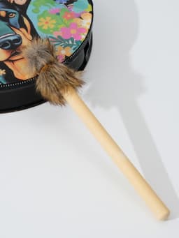 Шаманский бубен «Доберман в цветах», музыкальный инструмент, с колотушкой, 5×25×25 см