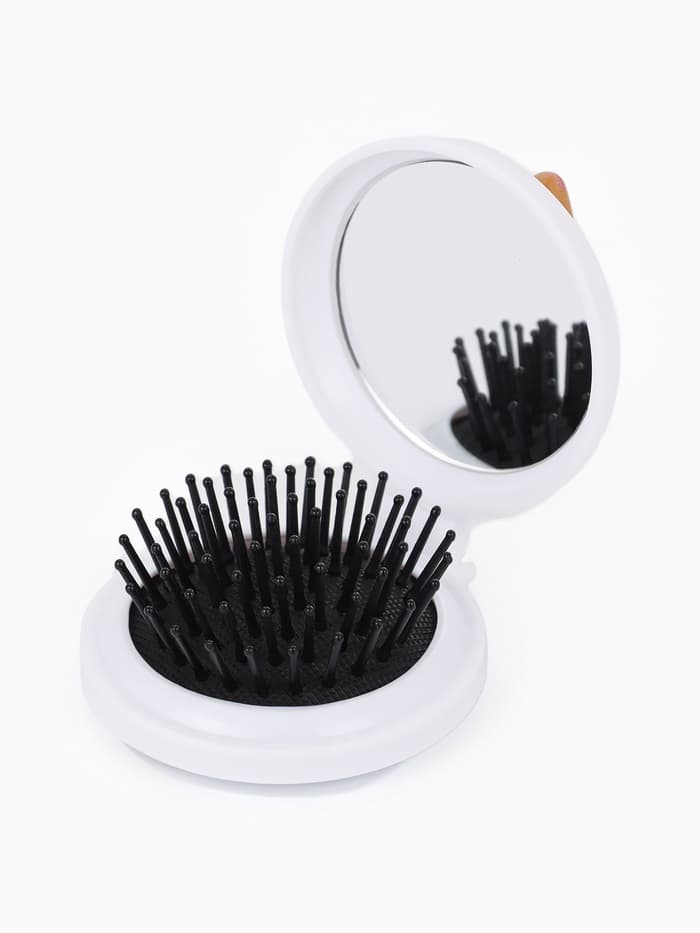 Расчёска массажная «Капибара», складная, с зеркалом, d=6.5 см, белая