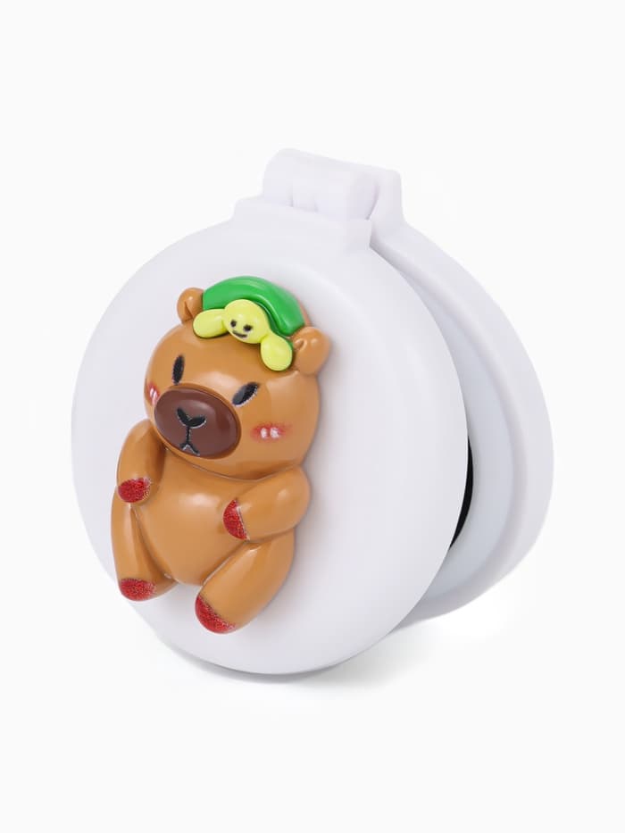 Расчёска массажная «Капибара», складная, с зеркалом, d=6.5 см, белая