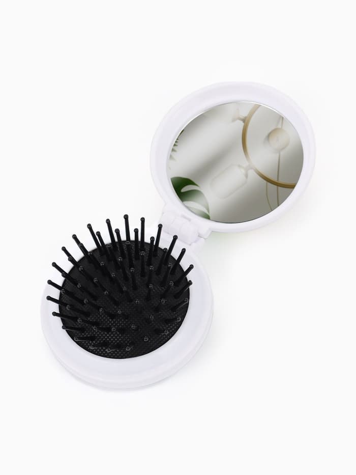 Расчёска массажная «Капибара», складная, с зеркалом, d=6.5 см, белая