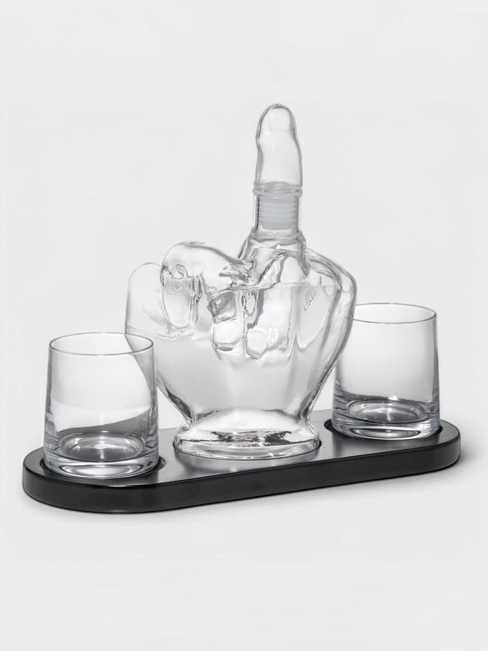 Мини-Бар «Средний палец», 1 л, 2 бокала, на подставке, стекло, дерево