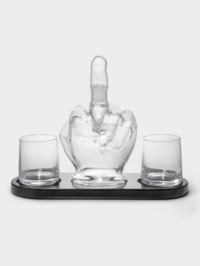 Мини-Бар «Средний палец», 1 л, 2 бокала, на подставке, стекло, дерево