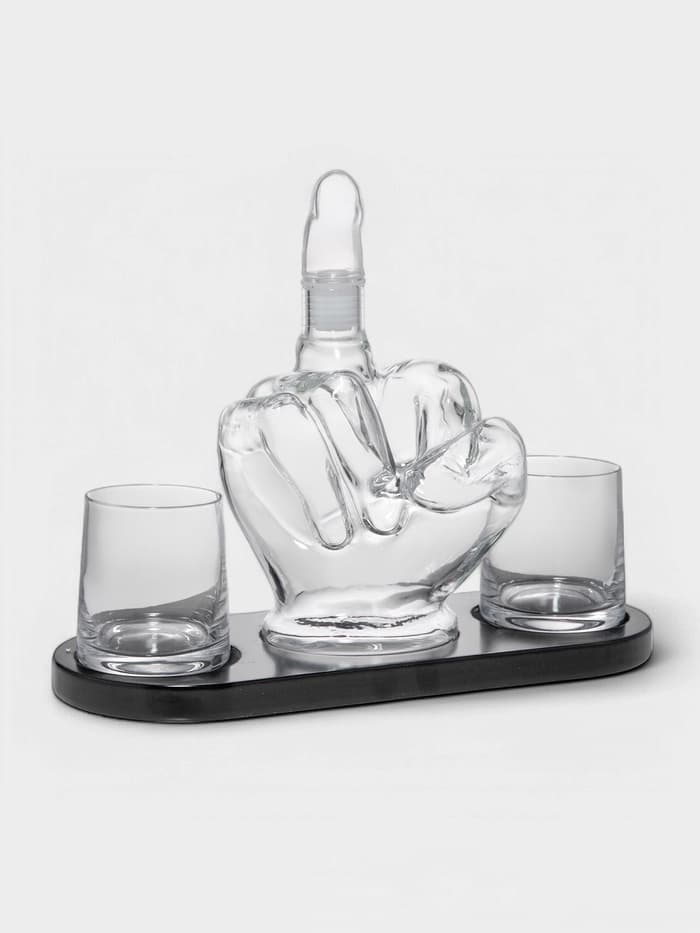 Мини-Бар «Средний палец», 1 л, 2 бокала, на подставке, стекло, дерево