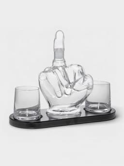 Мини-Бар «Средний палец», 1 л, 2 бокала, на подставке, стекло, дерево