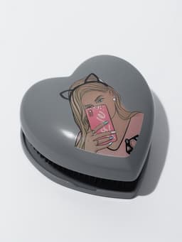 Расчёска массажная «Сердце», складная, 8.5×8.5 см, серая