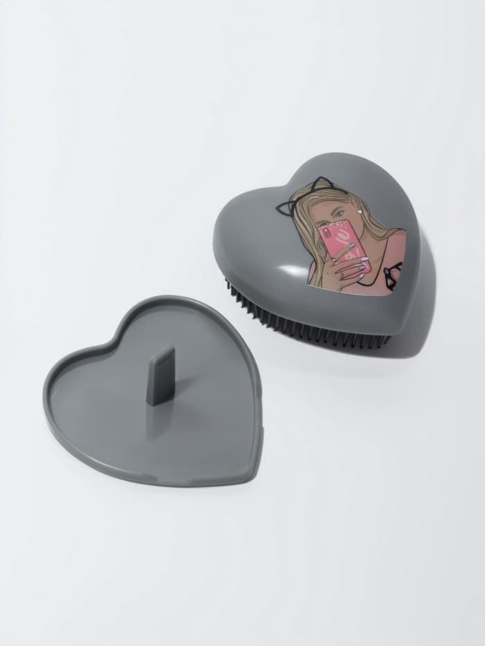 Расчёска массажная «Сердце», складная, 8.5×8.5 см, серая