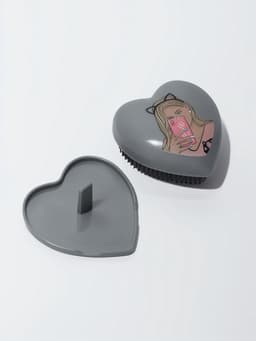 Расчёска массажная «Сердце», складная, 8.5×8.5 см, серая