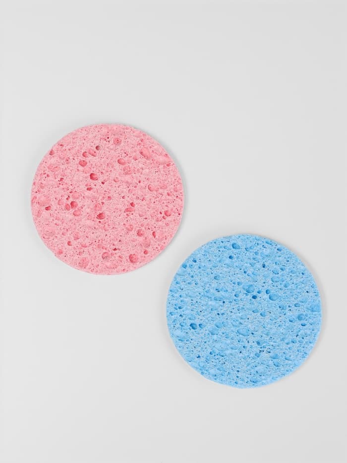 Спонж для умывания, набор - 2 шт., d=8 см, розовый/синий