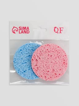 Спонж для умывания, набор - 2 шт., d=8 см, розовый/синий