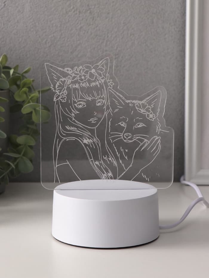 Светильник 3D RISALUX «Лисица», LED-ночник, RGB, от сети, 9.5×16.7×18.5 см
