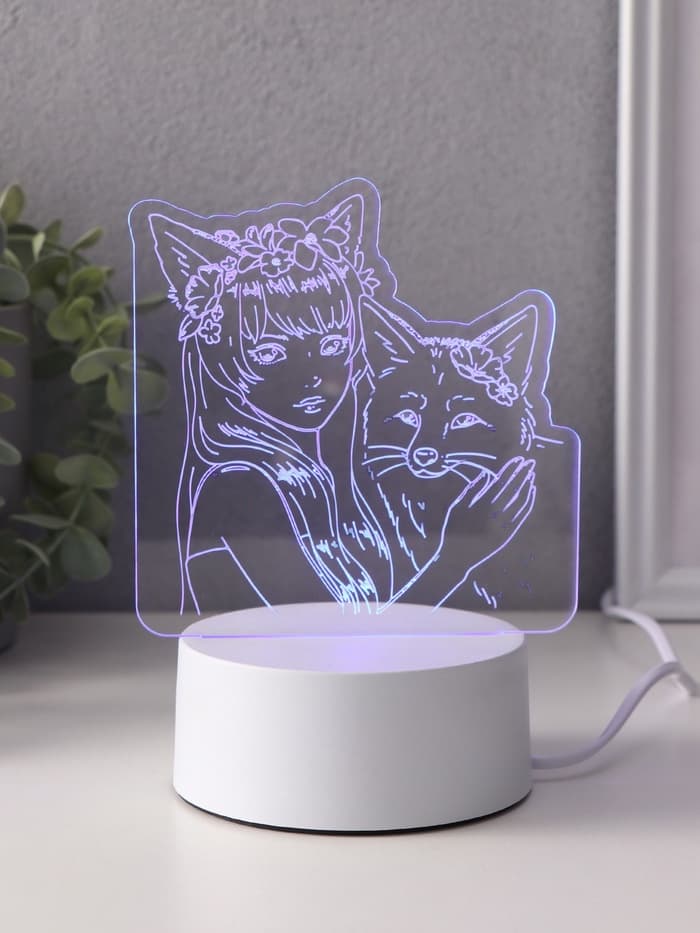 Светильник 3D RISALUX «Лисица», LED-ночник, RGB, от сети, 9.5×16.7×18.5 см