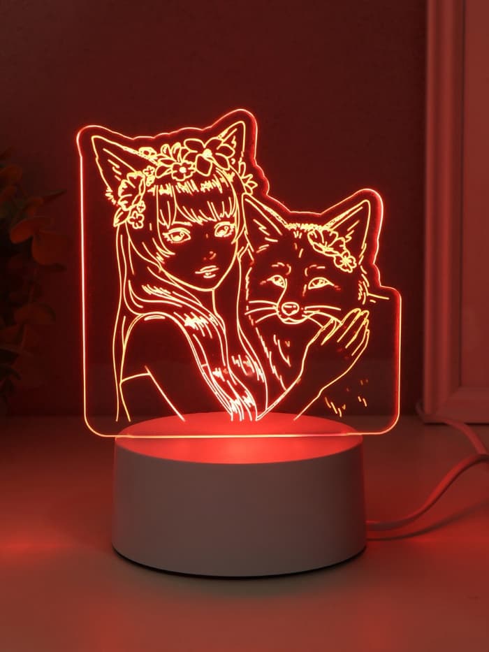 Светильник 3D RISALUX «Лисица», LED-ночник, RGB, от сети, 9.5×16.7×18.5 см