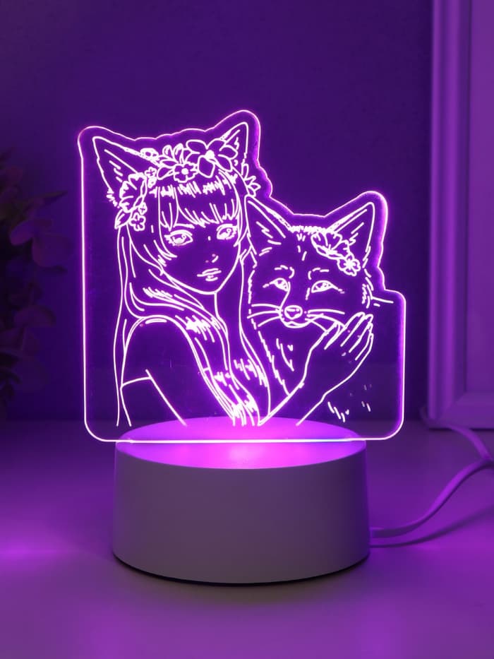Светильник 3D RISALUX «Лисица», LED-ночник, RGB, от сети, 9.5×16.7×18.5 см