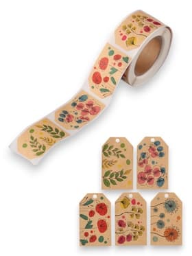 Наклейка бумага крафт «Бирки. Цветы», 3×5 см 200 шт., в рулоне