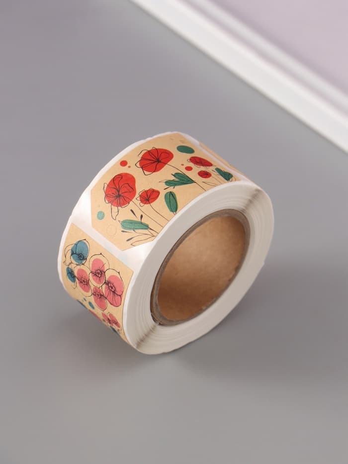 Наклейка бумага крафт «Бирки. Цветы», 3×5 см 200 шт., в рулоне