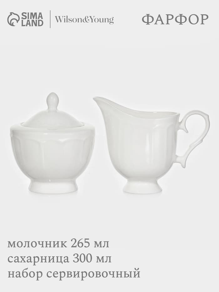 Набор сервировочный WY Renessans, 2 предмета: молочник 265 мл, сахарница 300 мл, фарфор, белый