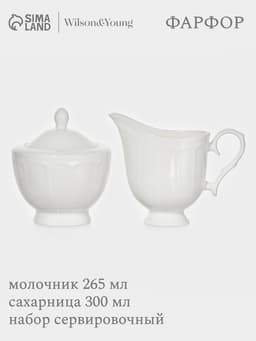 Набор сервировочный WY Renessans, 2 предмета: молочник 265 мл, сахарница 300 мл, фарфор, белый