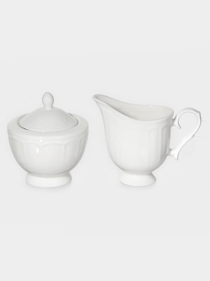 Набор сервировочный WY Renessans, 2 предмета: молочник 265 мл, сахарница 300 мл, фарфор, белый