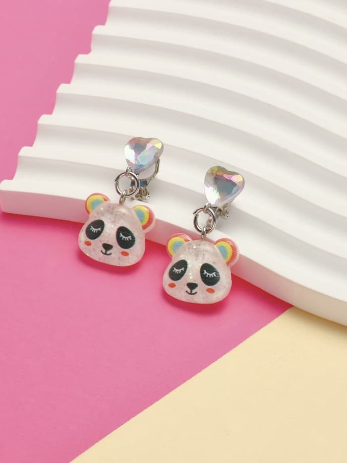Серьги-клипсы детские «Выбражулька» панда с сердцем кристалл, цветные