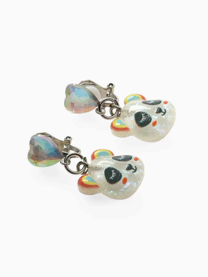 Серьги-клипсы детские «Выбражулька» панда с сердцем кристалл, цветные