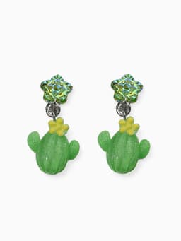 Серьги клипсы детские «Выбражулька. Кактус с звездой и кристалл», зелёные