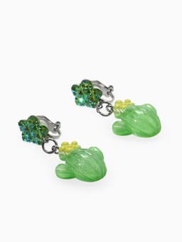 Серьги клипсы детские «Выбражулька. Кактус с звездой и кристалл», зелёные