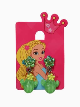 Серьги клипсы детские «Выбражулька. Кактус с звездой и кристалл», зелёные