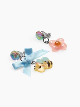 Серьги клипсы детские «Выбражулька. Пчела с бантом, цветок с кругом и кристалл», разноцветные