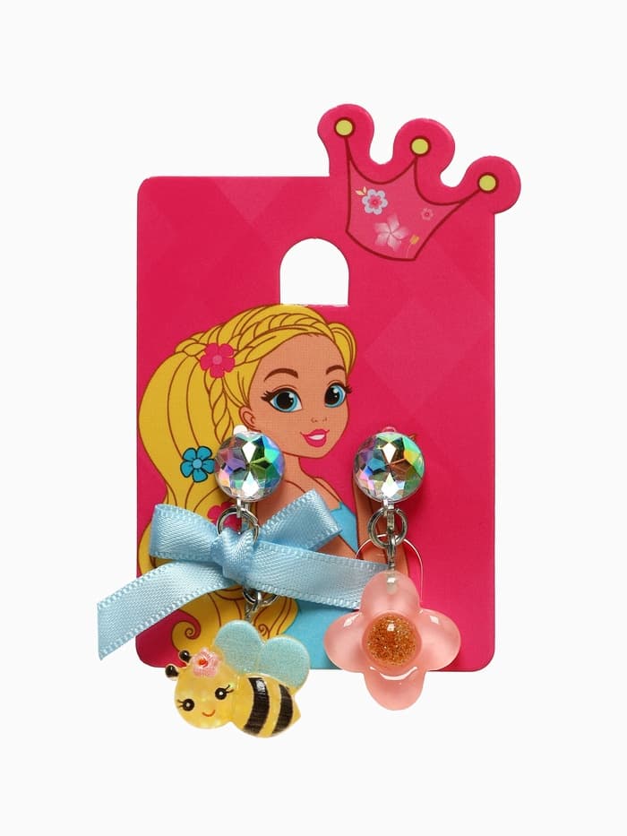 Серьги клипсы детские «Выбражулька. Пчела с бантом, цветок с кругом и кристалл», разноцветные