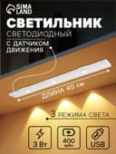 Светильник светодиодный с датчиком движения, 3 Вт, от аккумулятора, 40 см, 3000К-6500К, 3 режима свечения