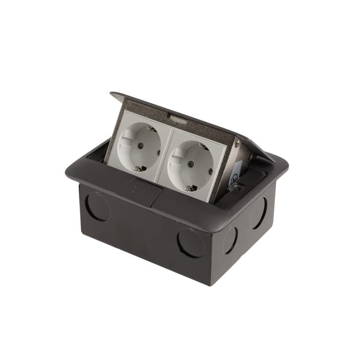 Розетка выдвижная, 16 А, двухместная, серая