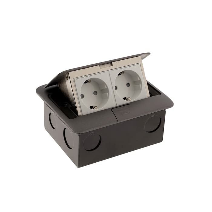 Розетка выдвижная, 16 А, двухместная, серая