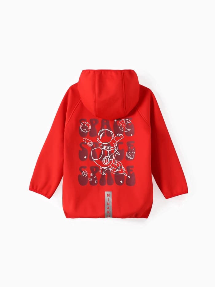 Ветровка детская с капюшоном MINAKU: SPACE, красная, рост 146 см