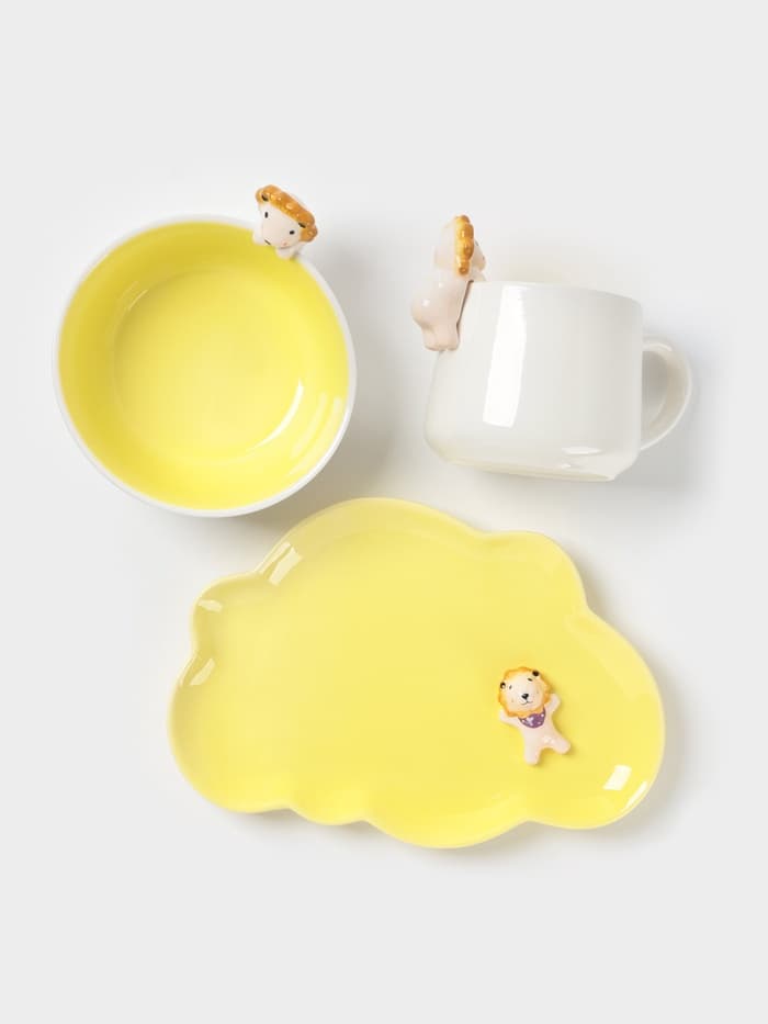 Набор детской посуды Доляна «Милый лев», 3 предмета: кружка 350 мл, супница 450 мл, тарелка, керамика, жёлтый