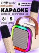 Караоке детское беспроводное ZABIAKA, 2 микрофона, bluetooth, 5 режимов подсветки, звуковые и световые эффекты, бежевое